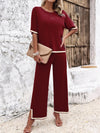 Contrast Trim Top and Pants Set
