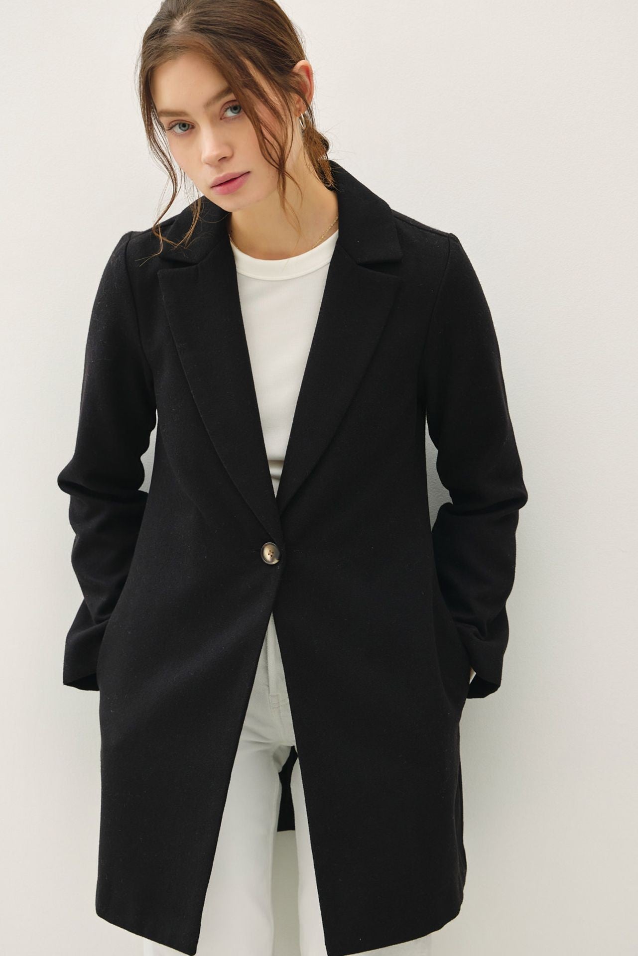 【美品】 DEVICE COAT DUAL POINT / Black（3） Adhdyuud Women Extra Long Extra Long Black Leather Coat