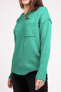 Hi-Low Hem Round Neck Sweater