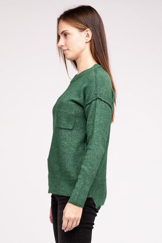 Hi-Low Hem Round Neck Sweater