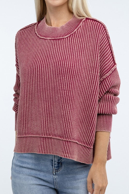 Vintage Washed Side Slit Sweater