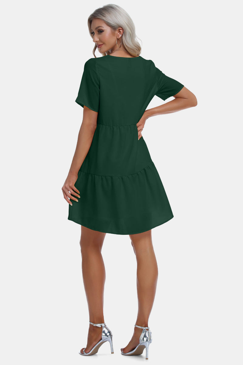 V-Neck Short Sleeve Tiered Dress