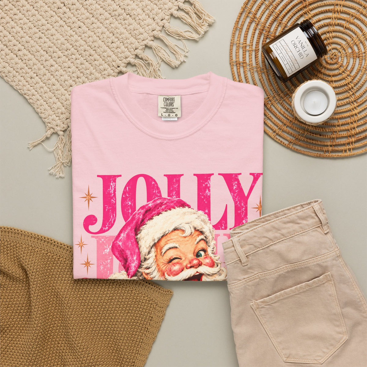 Pink Jolly Santa Comfort Colors T-shirt