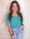 Zenana Ribbed V-Neck Top in Teal