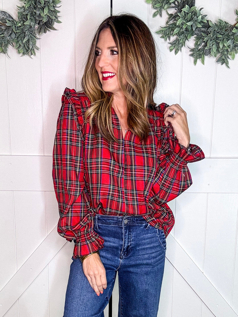 Christmas Plaid Smocked Blouse