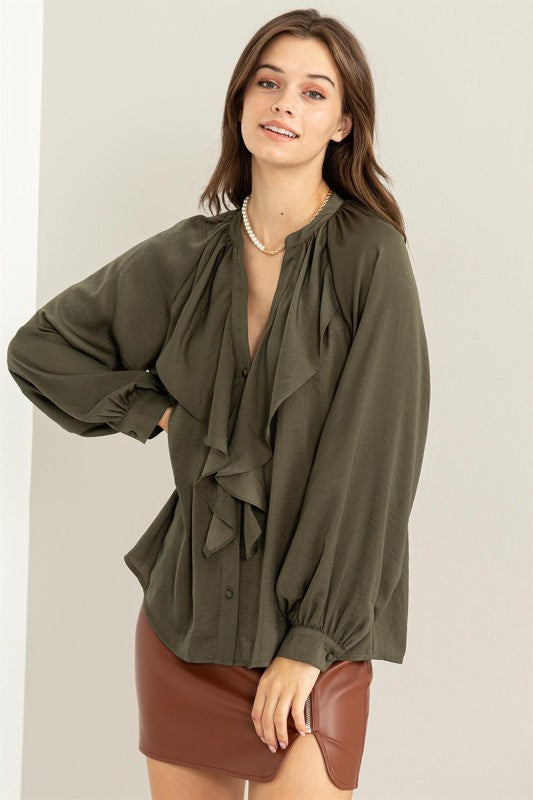 Long Sleeve Ruffle Blouse DEAL