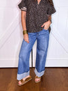 RISEN Tummy Control High Rise Wide Leg Cuffed Jeans
