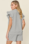 Texture Ruffle Sleeve Top and Shorts Set