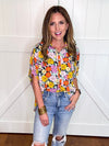 Umgee Flower Print Boxy Cut Button Down Top