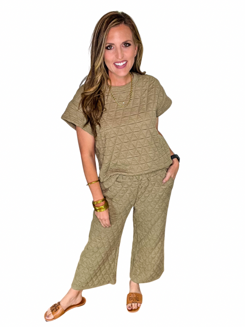Quilted Lounge Wear Set in Olive