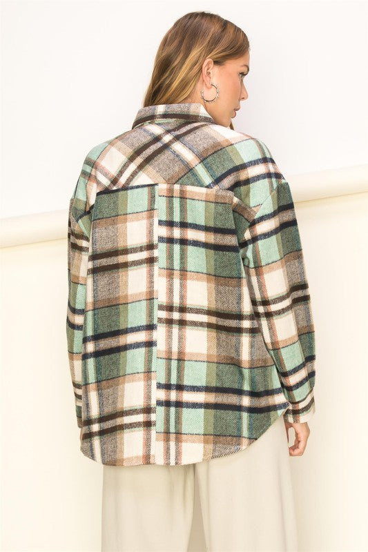 Green and Tan Plaid Shacket
