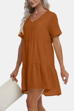 V-Neck Short Sleeve Tiered Dress