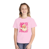 Youth Pink Jolly Santa Comfort Colors Tee