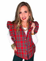 Plaid Quilted Vest in Red