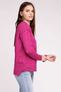 Hi-Low Hem Round Neck Sweater