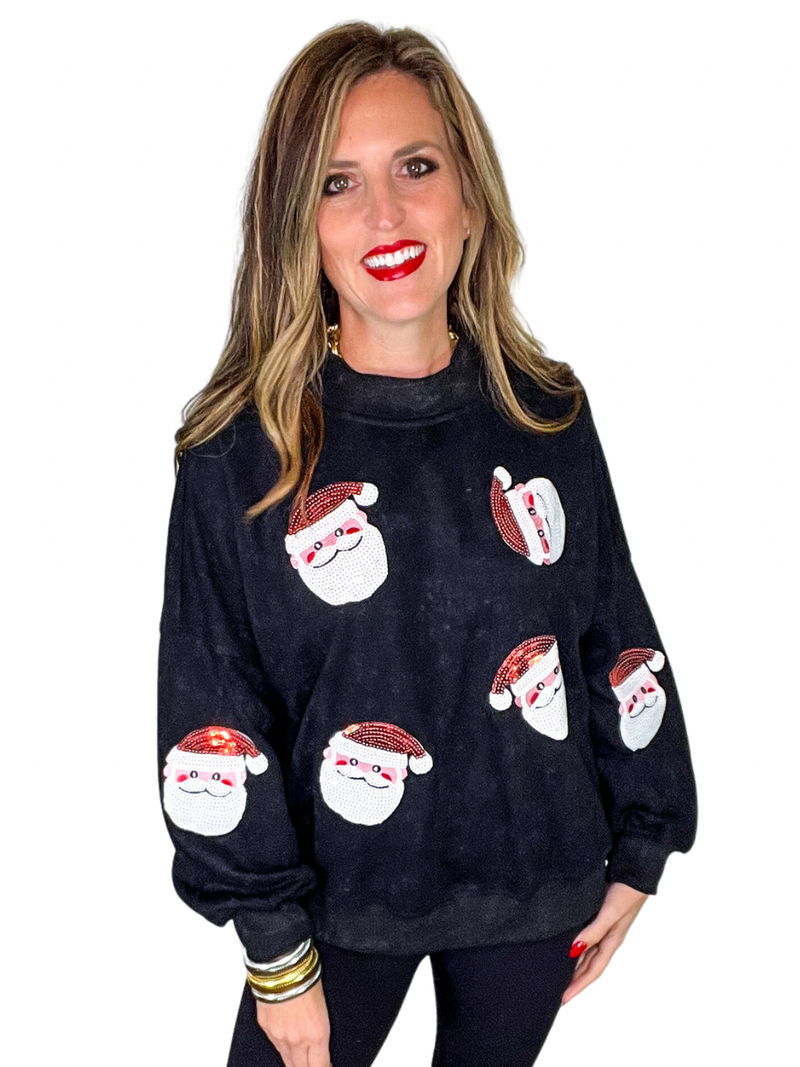 Sequin Santa Patch Round Neck Sweatshirt