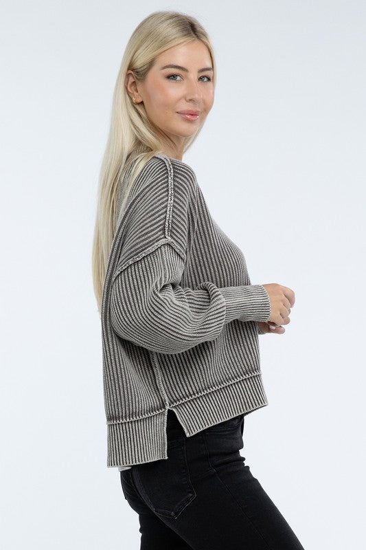 Vintage Washed Side Slit Sweater