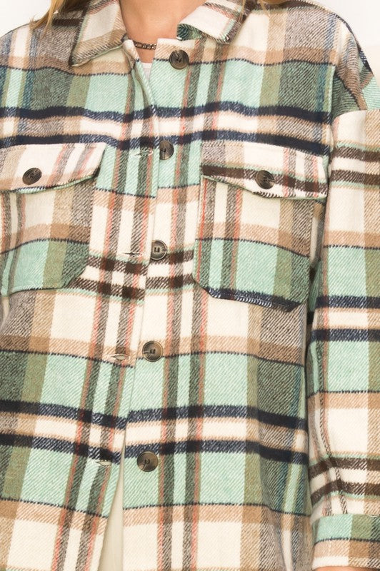 Green and Tan Plaid Shacket
