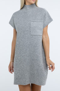 Mock Neck Short Sleeve Sweater Dress