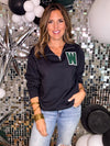 Varsity W Quarter Zip Pullover in Black PREORDER