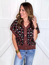 Umgee Leopard Button Down Short Sleeve Cardigan