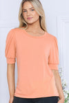 Round Neck Puff Short Sleeve Top