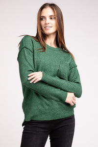 Hi-Low Hem Round Neck Sweater