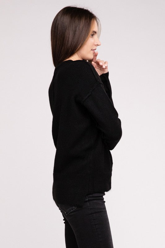 Hi-Low Hem Round Neck Sweater