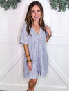 Ruffled Hem Striped V-Neck Babydoll Dress