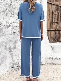Contrast Trim Top and Pants Set