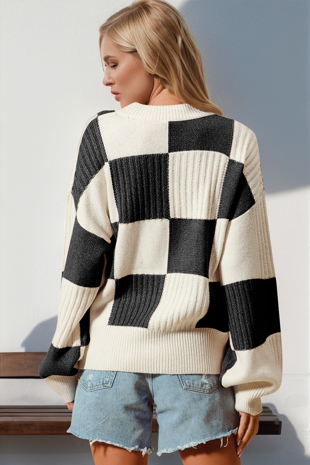 Checkered Cardigan Sweater – Turquoise & Tangerine