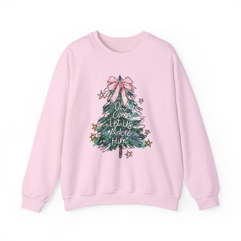 Oh Come Let Us Adore Him Christmas Tree Sweatshirt