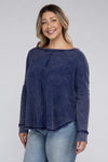 Plus Washed Baby Waffle Oversized Long Sleeve Top