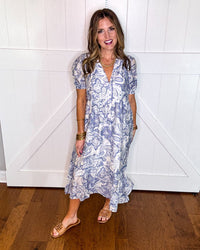 Umgee Paisley Print Puff Sleeve Midi Dress