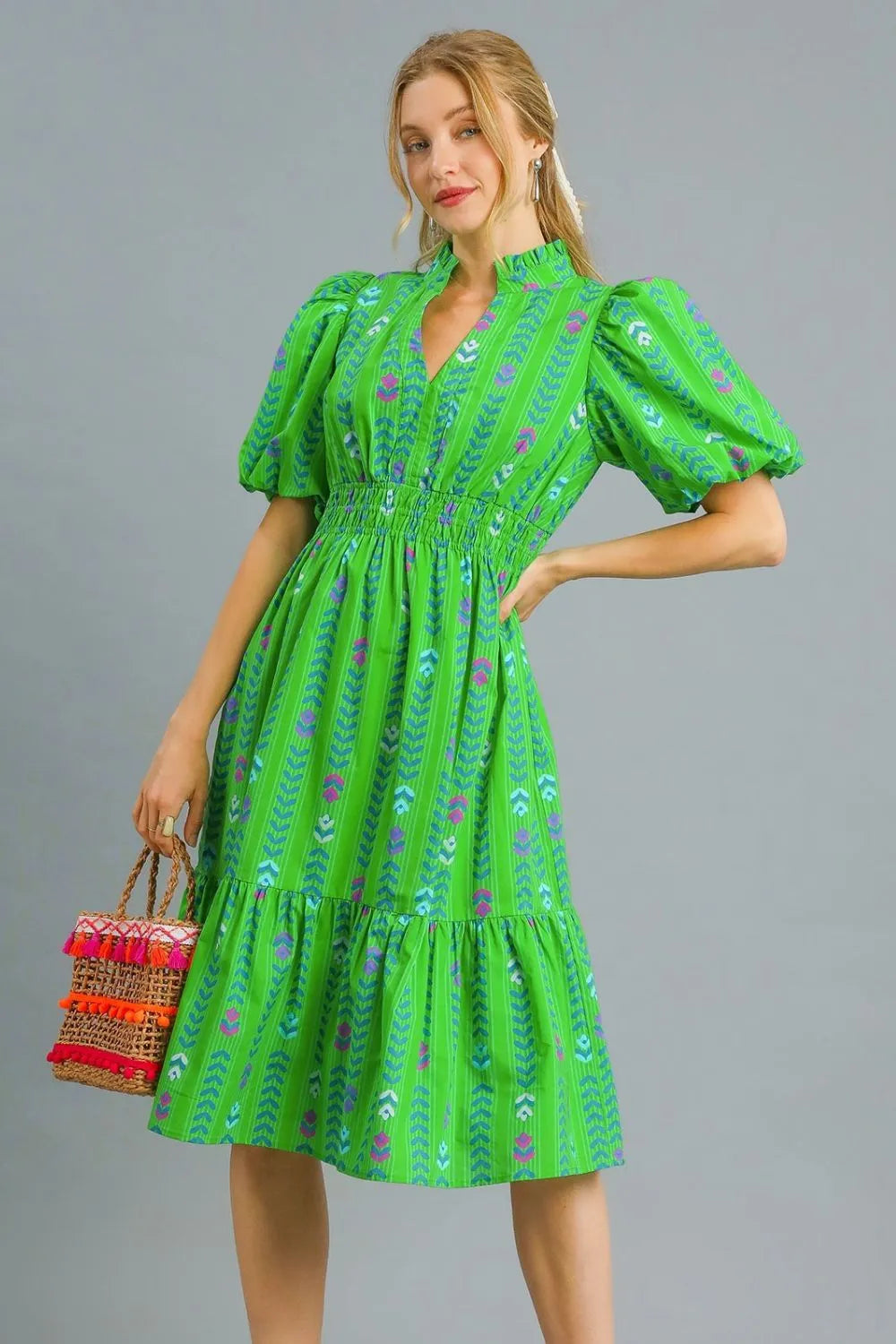 Umgee Printed Midi Dress with Ruffled Hem Turquoise & Tangerine Umgee Printed Midi Dress with Ruffled Hem Turquoise & Tangerine