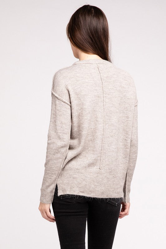 Hi-Low Hem Round Neck Sweater