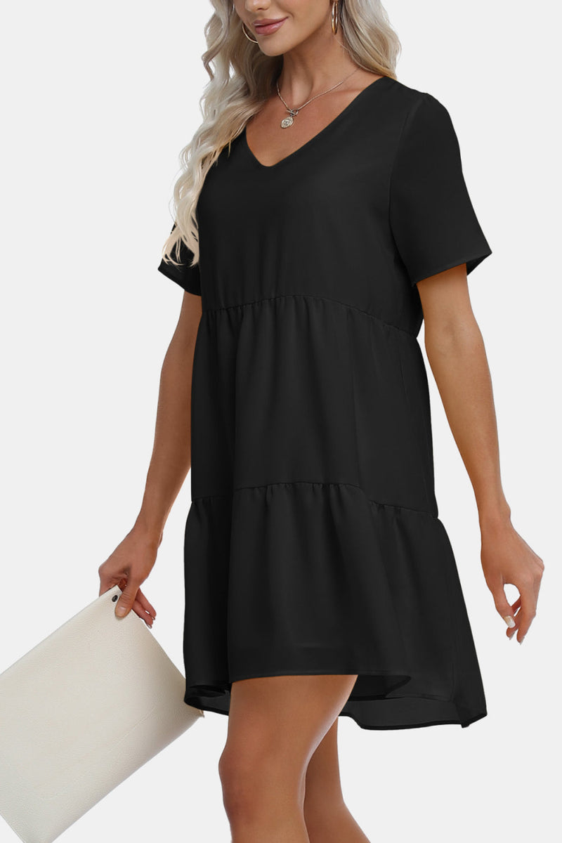 V-Neck Short Sleeve Tiered Dress