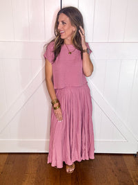 Zenana Gauze Crop Tee and Skirt Set