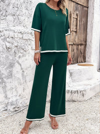 Contrast Trim Top and Pants Set