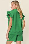 Texture Ruffle Sleeve Top and Shorts Set