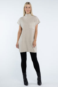 Mock Neck Short Sleeve Sweater Dress