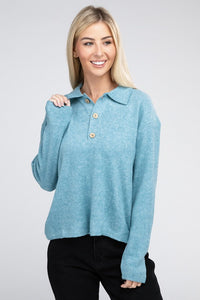 Brushed Melange Hacci Collared Sweater