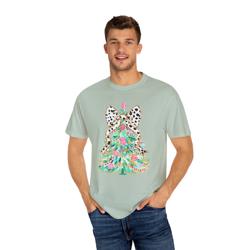 Preppy Christmas Tree with Bow Comfort Colors Tee