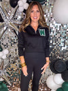 Cropped Varsity W Quarter Zip Pullover in Black PREORDER