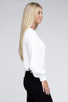 Woven V-Neck Long Sleeve Top