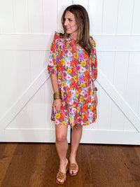 Umgee Ruffled Flower Print Tiered Dress