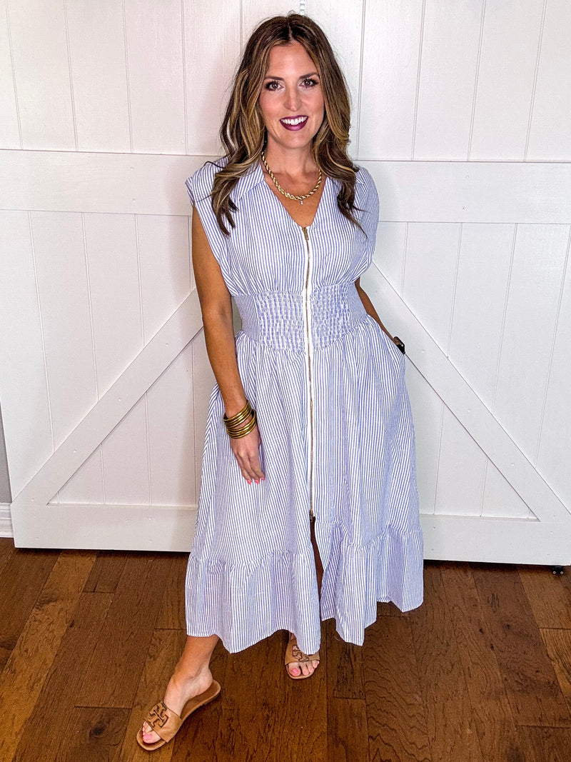 Umgee Striped Midi Dress with Smocked Waist
