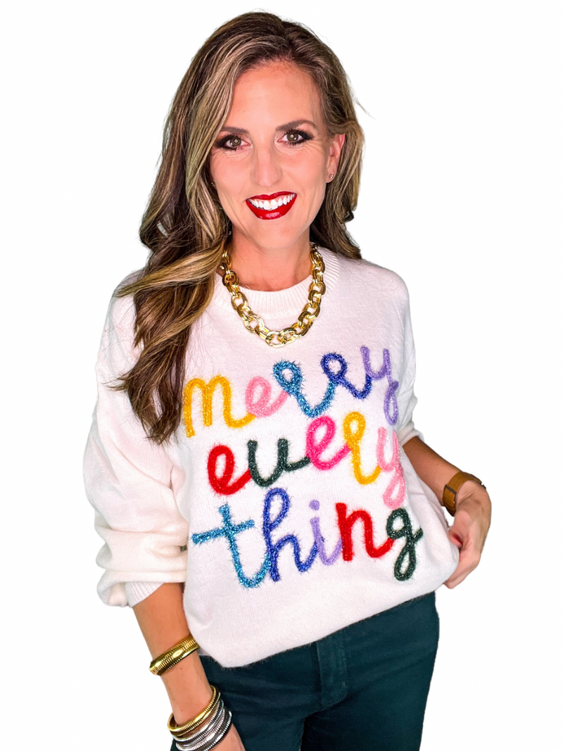 Merry Everything Sweater in Ivory