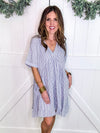 Ruffled Hem Striped V-Neck Babydoll Dress