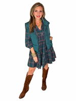 Plaid V-Neck Dress in Hunter Green